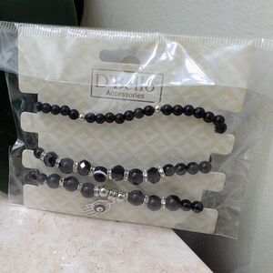 Black Beaded Bracelet Set for Women - 3 Pack